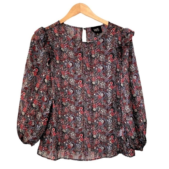 Anthropologie W5 Sheer Floral Blouse Black Small - Picture 2 of 10